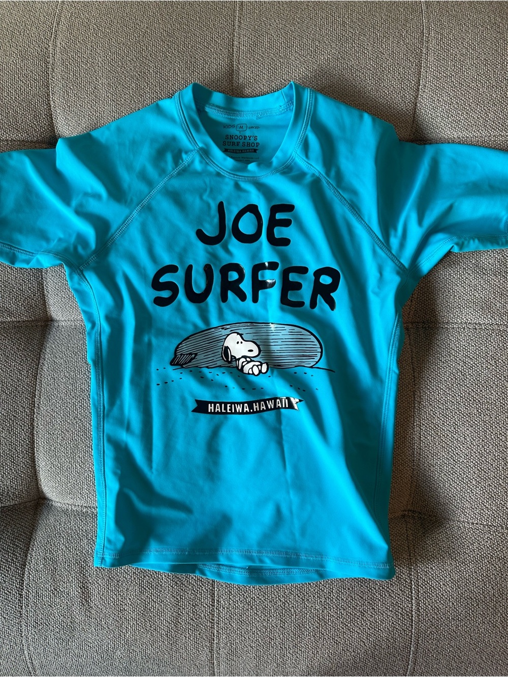 Joe Surfer Kids' Turquoise Rash Guard - Snoopy Design